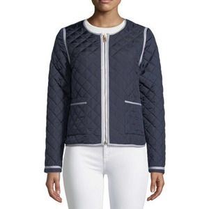 New! TORY BURCH Petra Zip Reversible Jacket XXS Navy/Stripes, gold accents -NWOT